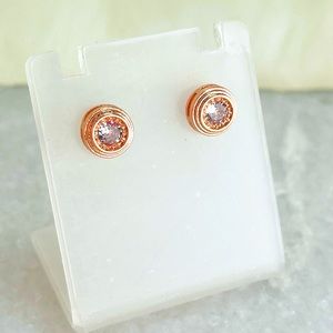 14k Rose Gold Plated Cubic Zirconia Round Stud Earrings
